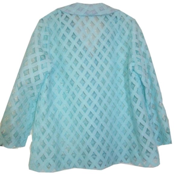 blue lace top sheer vintage shirt size large - Picture 2 of 3